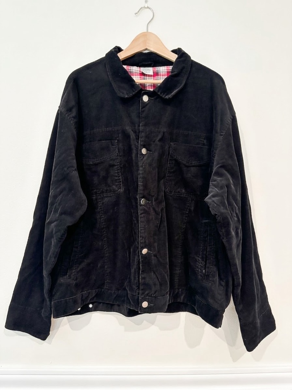 Vintage 90s/Y2K Black Corduroy Flannel-Lined Bomber Jacket" tagged L / XL